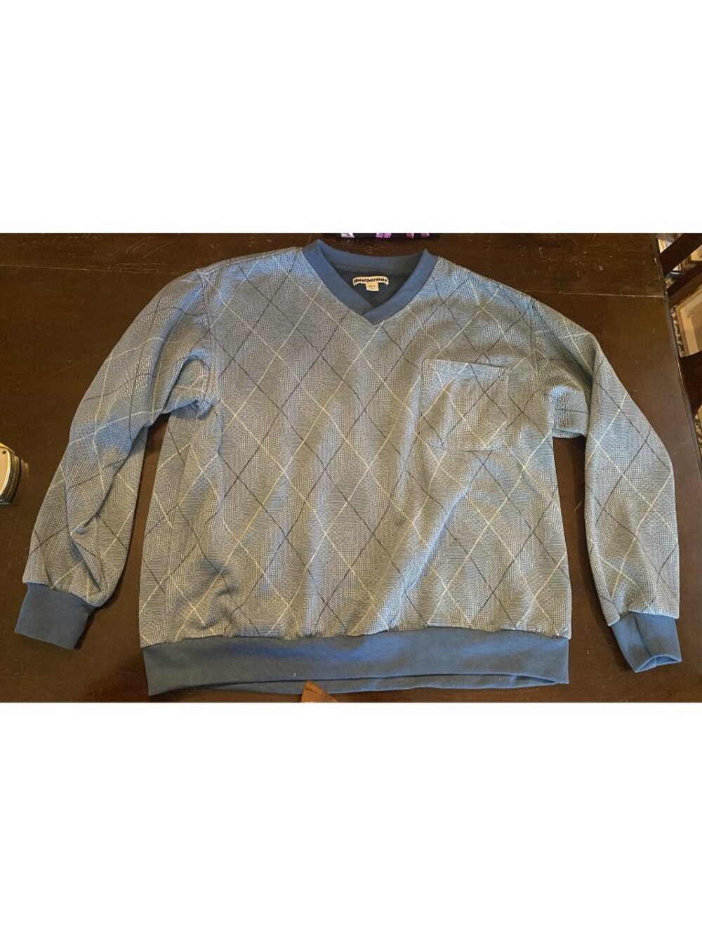 Vintage 90s Weatherman Teal Turquoise Light Blue Argyle Sweater Size XL